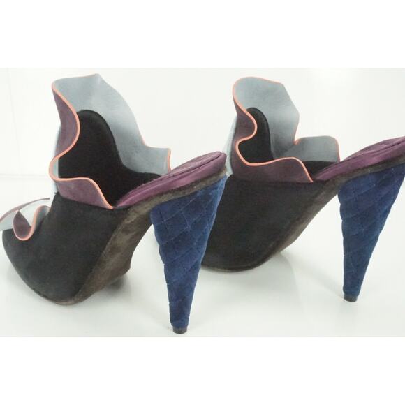 Fendi Velvet Ruffle Wave Slide Mule Pump SZ 38 Multi Purple NIB $650 Color Block - Picture 4 of 9
